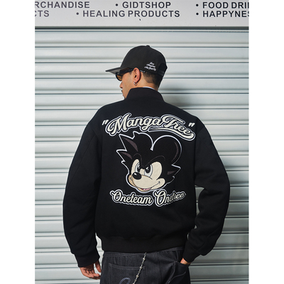 C.t2025冬季米奇刺绣棒球棉夹克