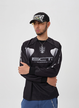 ComicTree C.t 2025秋季渐变刺绣足球风长袖T恤男士新款上衣运动