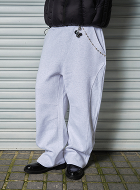 ComicTree C.t 2025冬季拼接弯刀棉长裤子休闲卫裤灰色新款男士潮