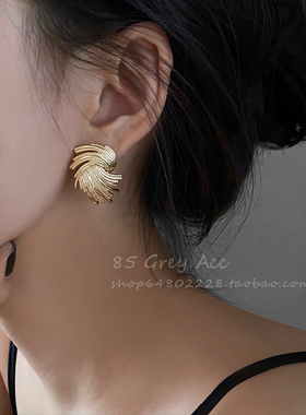 85度灰复古金属编织耳钉女秋冷淡风小众设计气质耳环网红百搭耳饰