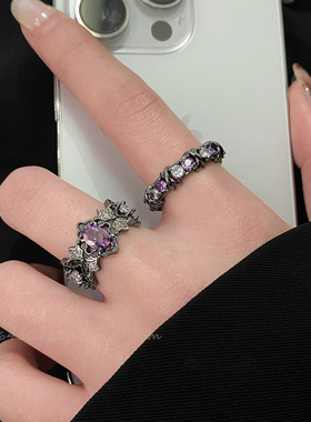 暗黑风小众镶钻戒指女独特