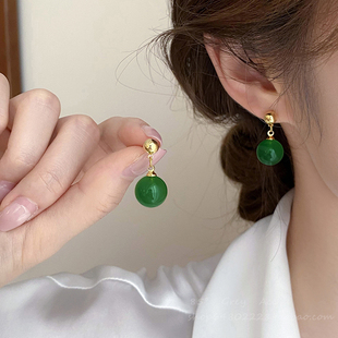 复古气质祖母绿耳钉女2026新款爆款新中式小众耳环高级感轻奢耳饰
