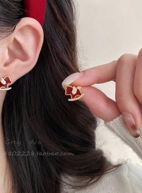红色本命年小马皓石耳钉女2025新款高级感轻奢气质耳环新年耳饰品