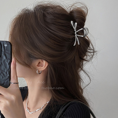 简约金属蝴蝶结抓夹女秋冷淡风后脑勺盘发抓夹气质百搭鲨鱼夹头饰