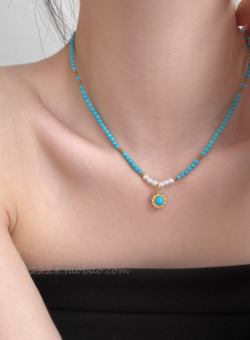 珍珠绿石串珠项链女ins风复古新中式锁骨链百搭精致高奢吊坠颈链