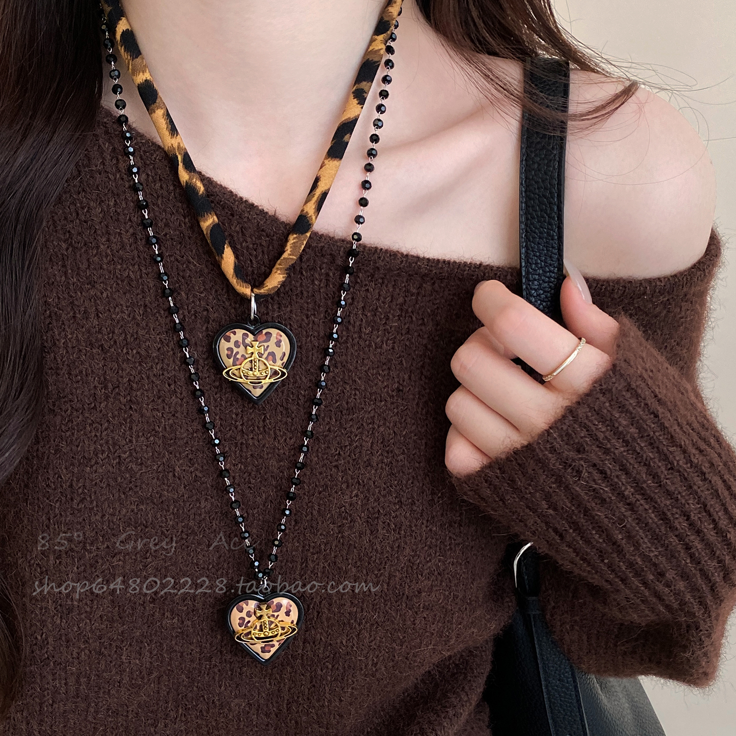 复古爱心土星豹纹项链秋冬女美式