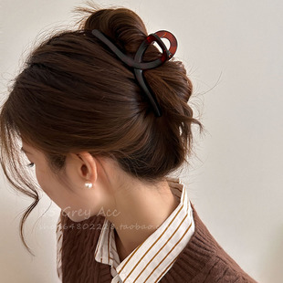 基础百搭款琥珀色大号发夹女发量多后脑勺盘发抓夹简约气质鲨鱼夹