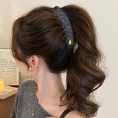 金标毛绒香蕉夹女2026新款 高级秋冬发量多大号高马尾抓夹竖式 发夹