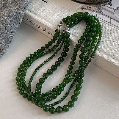 新中式绿色天然石串珠项链