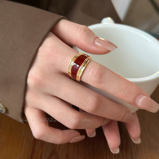 复古安可拉红撞色滴釉珐琅戒指女冬气质高级感食指戒轻奢小众指环