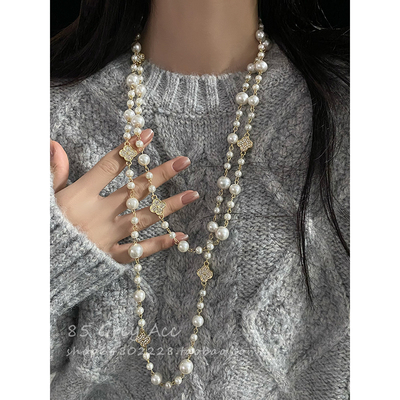 轻奢气质施家长款叠戴珍珠项链