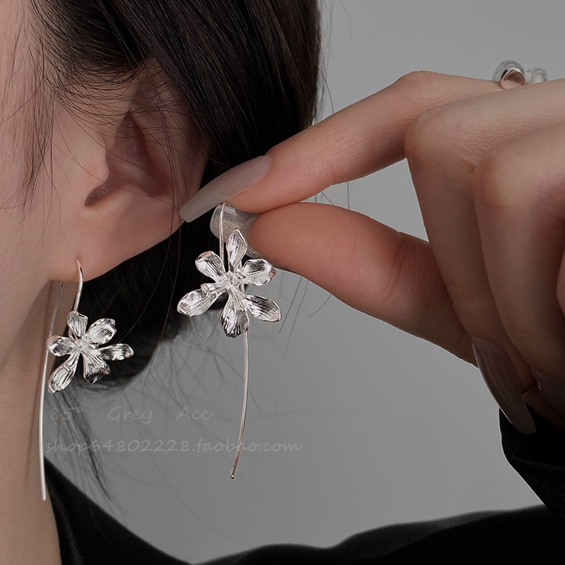 简约银色花朵耳线清新优雅气质耳饰新款爆款耳钉复古新中式耳环