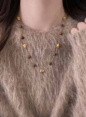 美拉德虎眼石项链女轻奢毛衣链