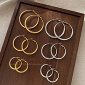 气质欧美风金属素圈耳环女小众设计高级感大耳圈法式 夸张耳钉耳饰