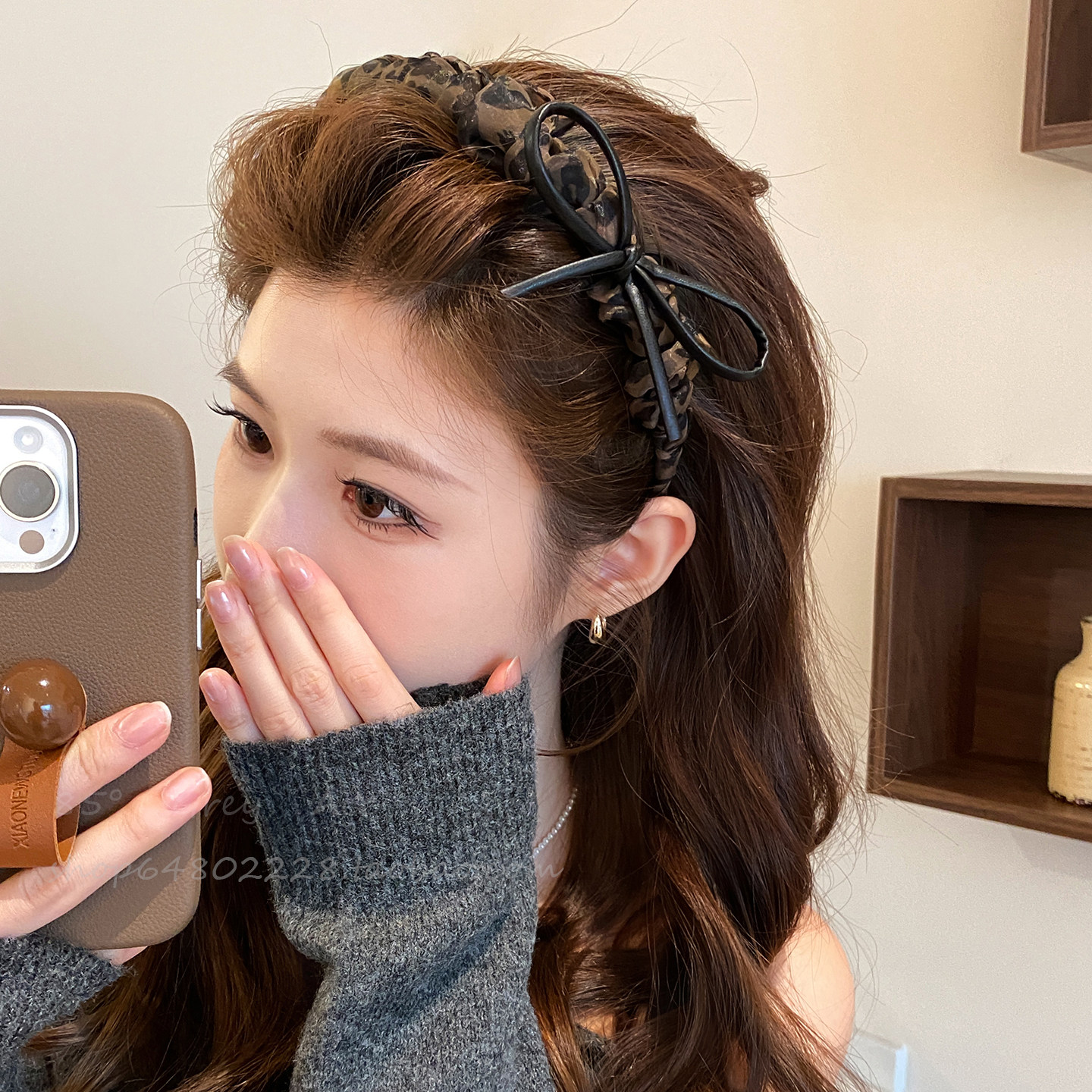蓬松高颅顶~豹纹网纱带齿发箍女2026新款显脸小头箍洗脸发卡发饰 - 实物图