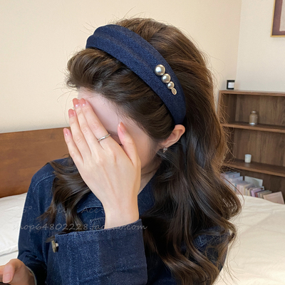宽边珍珠牛仔发箍女春秋韩系