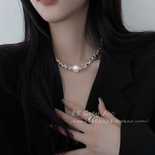 轻奢气质碎银子珍珠拼接项链女秋小众设计高级感锁骨链脖颈连配饰
