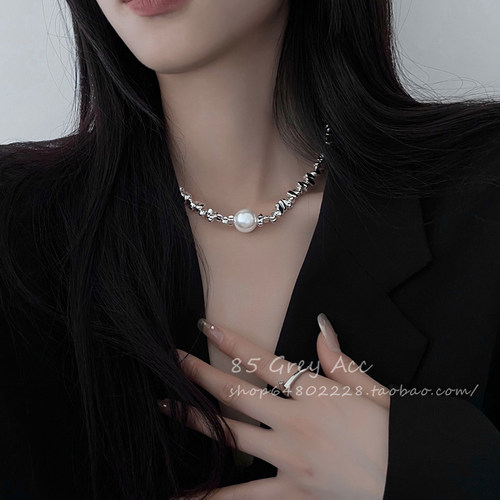 轻奢气质碎银子珍珠拼接项链女秋小众设计高级感锁骨链脖颈连配饰