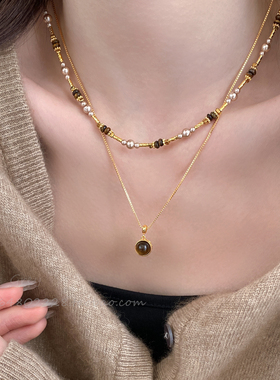 双层叠戴美拉德虎眼石吊坠项链女