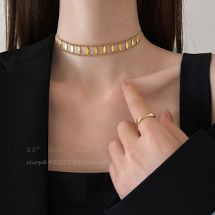 气质高级感菱形亮片双层choker项链女小众设计锁骨链网红独特颈链