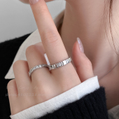 独特简约素圈闪钻戒指女冷淡风小众设计高级感开口食指戒对戒指环