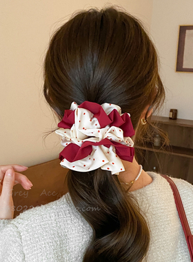新年红色波点大肠发圈女慵懒风韩系丸子头超大号百搭头花发饰头绳