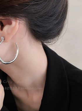 方圆脸C形闪钻圆圈耳环女轻奢高级感夸张素圈耳钉2026爆款耳饰品