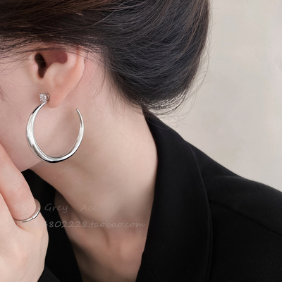 方圆脸C形闪钻圆圈耳环女轻奢