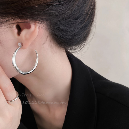 方圆脸C形闪钻圆圈耳环女轻奢