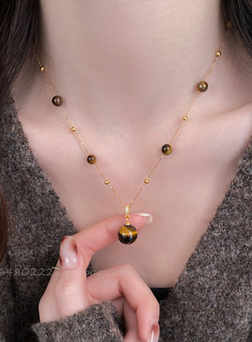 秋冬美拉德虎眼石串珠项链女