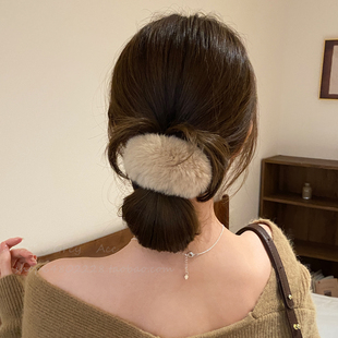 秋冬季水貂毛绒发夹女后脑勺高级感BB夹慵懒风抓夹横夹头饰发卡子