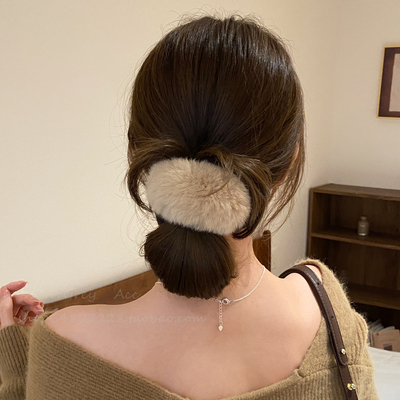 秋冬水貂毛绒发夹女后脑勺高级感
