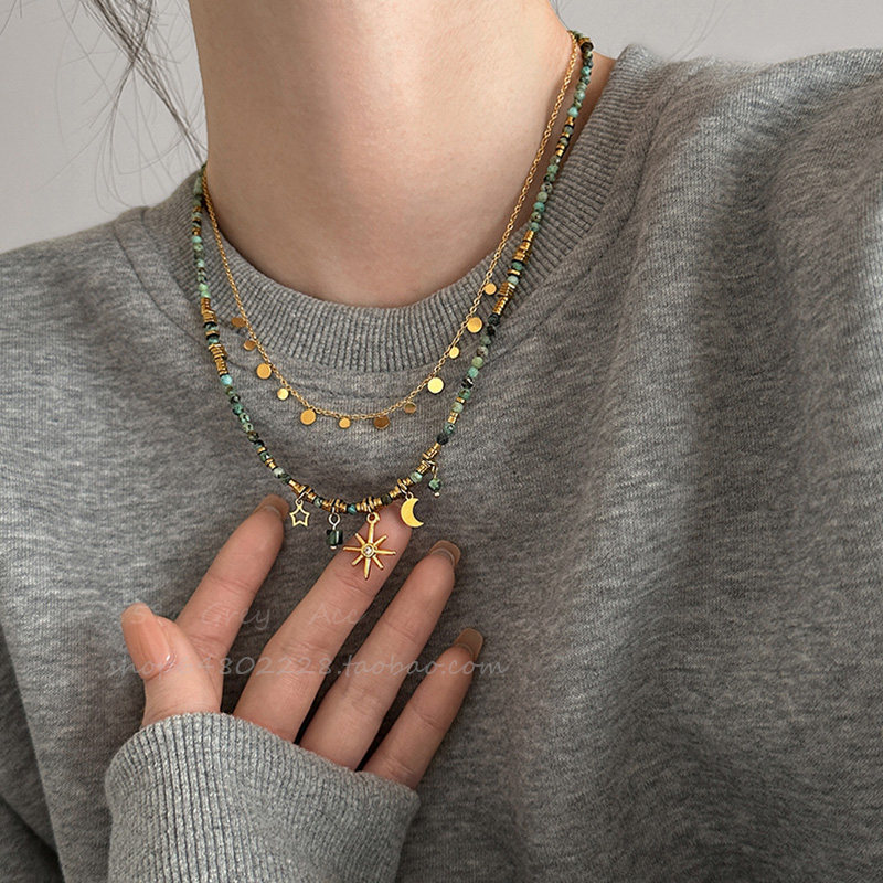 复古太阳花天然石串珠叠戴项链女高级感轻奢毛衣链气质锁骨链颈链,饰品/流行首饰/时尚饰品新,项链,淘宝优惠券,粉丝福利购,淘宝优惠卷