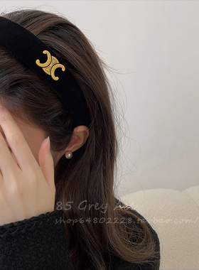 韩式高端字母黑色丝绒发箍女宽边高颅顶发卡外出压发海绵头箍发饰