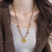 天然虎眼石罗盘长款 毛衣链秋冬配饰 吊坠项链轻奢小众高级感新中式