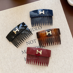 韩系轻奢气质金标H字母发梳女侧边碎发刘海夹倒插梳发夹头饰发卡