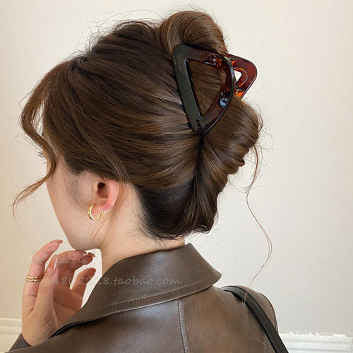 精致独特几何三角形发夹女小号半抓发后脑勺鲨鱼夹子中号个性抓夹