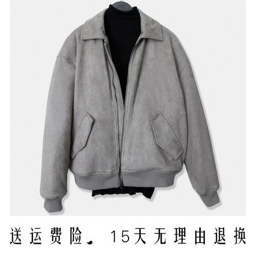 ZA男装翻领秋冬宽松绒面夹棉外套