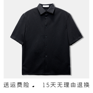 24夏新品男装黑色宽松凉感泡泡纱休闲短袖衬衫ZA7380566 800