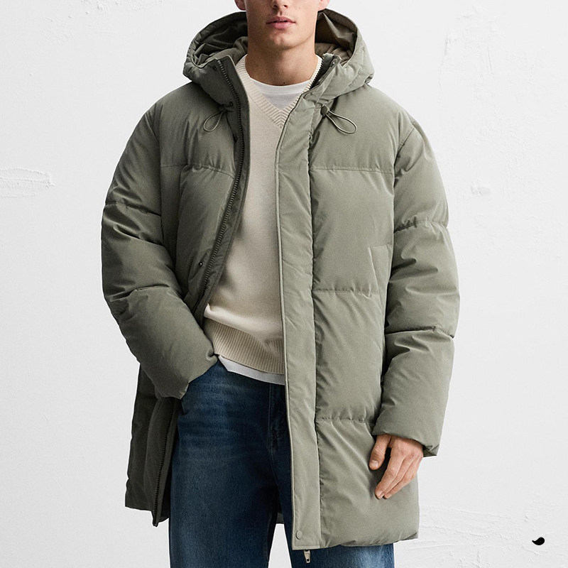 ZA男装 新品科技面料中长款棉服拉链夹克8281234男士简约连帽外套