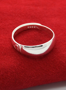 真银999纯银戒指宽面千足白银女