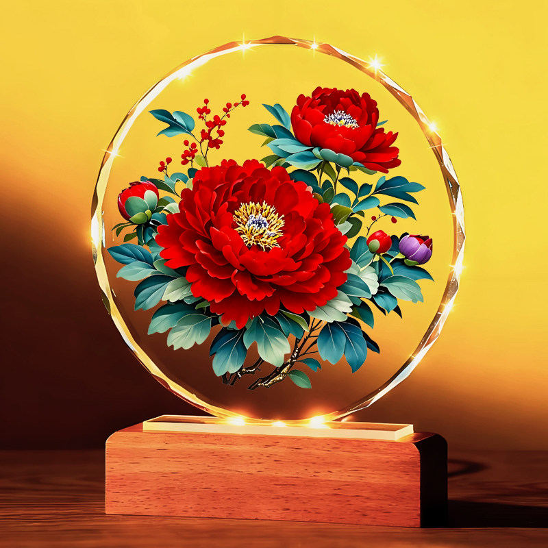 花开富贵摆台牡丹花图客厅书房办公室电视柜卧室桌面亮灯水晶摆件,家居饰品,桌面摆件,淘宝优惠券,粉丝福利购,淘宝优惠卷