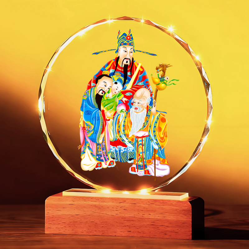 福禄寿三星图摆件三星报喜财神爷南极仙翁道家神像送长辈桌面摆台