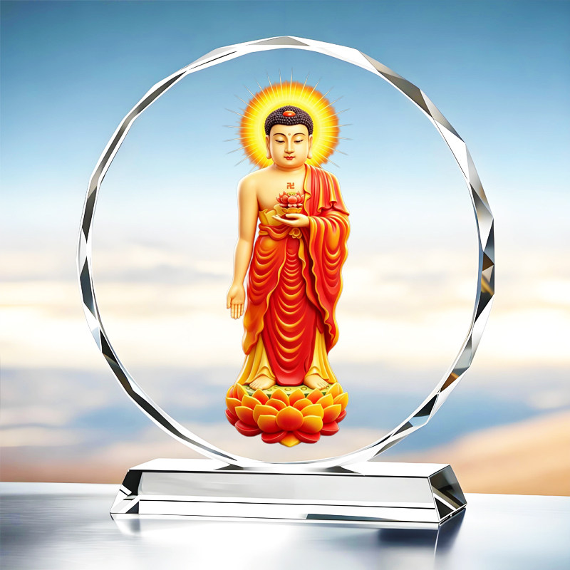 南无阿弥陀佛摆件红衣阿弥陀佛佛像家用佛堂供奉桌面发光水晶摆台