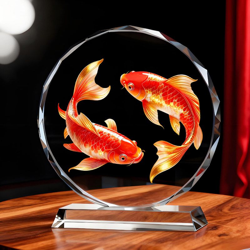双锦鲤图摆件年年有余红色鲤鱼运财聚财客厅办公室电视柜家居摆台,家居饰品,桌面摆件,淘宝优惠券,粉丝福利购,淘宝优惠卷