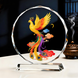 七彩凤凰图摆件火凤凰好寓意客厅玄关办公室电视柜书房桌面摆台