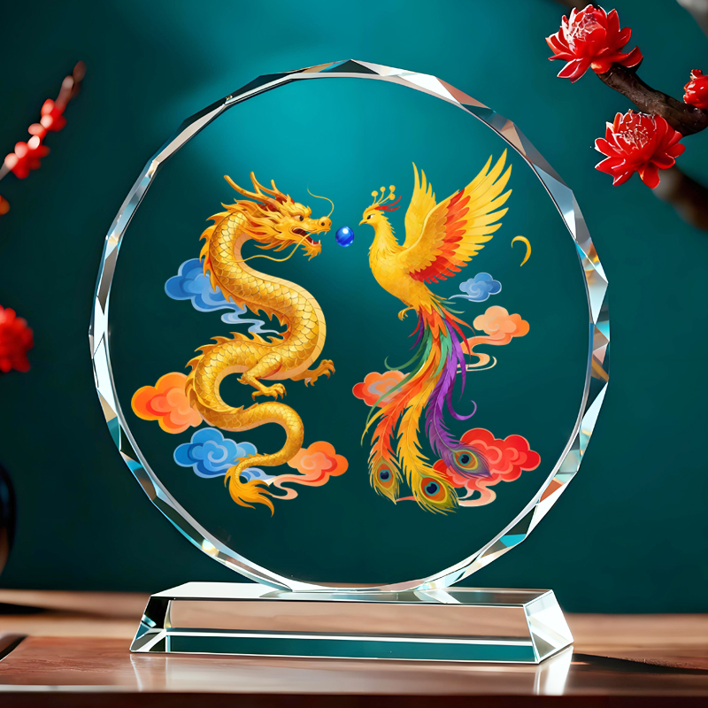 龙凤呈祥摆件好运传统祥龙图客厅玄关办公室电视柜书房桌面摆台