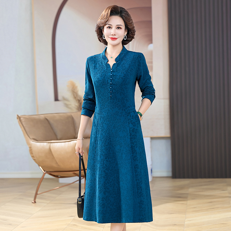 气质高档妈妈装春秋季长袖连衣裙