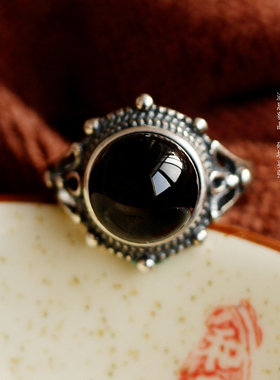 天然黑发晶招财防小人银戒指魔法