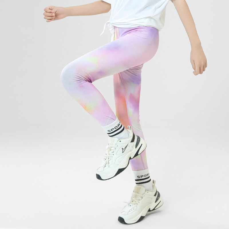 女童迷彩瑜伽裤2025新款夏季儿童户外防晒速干九分运动弹力紧身裤